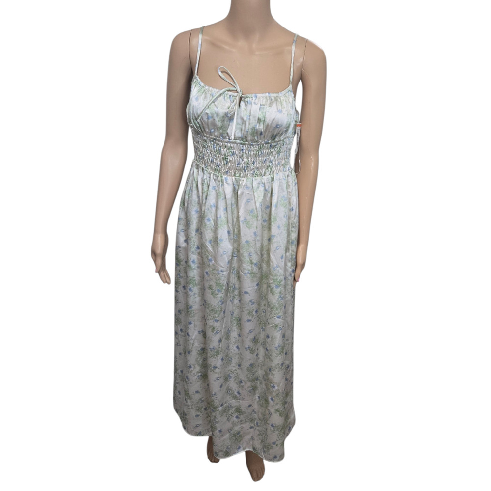 ASTR women's medium siky beige floral spaghetti strap dress cocktail wedding